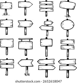 Blank Wooden Signs and Posts Vetor Bundle - Placas e placas rústicas EPS para artesanato, gravura e maquetes