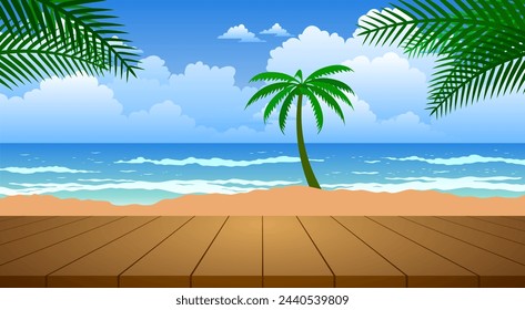 blank wooden table on the beach in the daytime