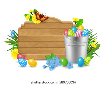 Blank Wooden Tablet, Easter Eggs, Flowers