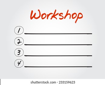 Blank Workshop list, vector concept background