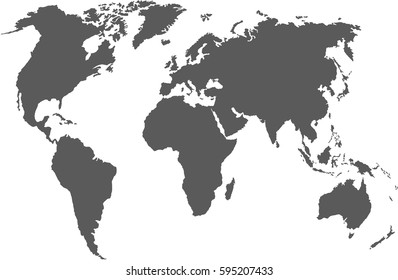 Blank World map isolated on white background. Monochrome Grey similar Worldmap template for website, design, cover, annual reports, infographics. Flat Earth Graph World map illustration