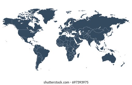 Blank World Map isolated on white background, vector