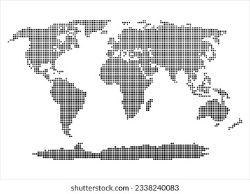 Leere Weltkarte mit Punktvektorgrafik. Weltweite leere Kartenvektor. Vektorgrafik von leerer Weltkarte.