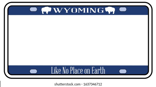 Blank Wyoming state license plate in the colors of the state flag over a white background