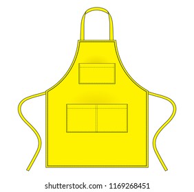 Blank Yellow Apron With Tri Pocket Template on White Background, Vector File