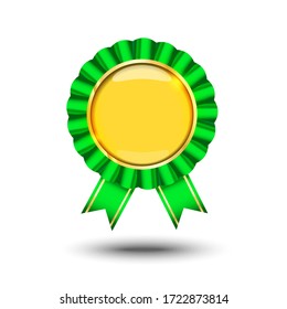 blank yellow badge medal icon with green ribbon