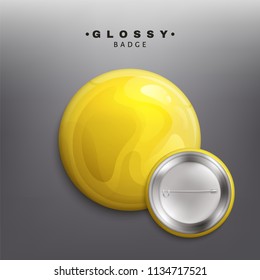 Blank yellow badge, pin or web button. Front and Back Side. Vector.