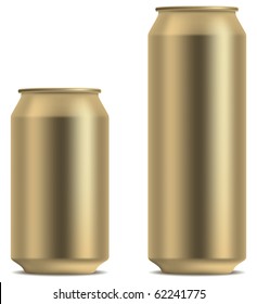 Blank yellow beer can in 2 variants 330 and 500 ml isolated on white background.