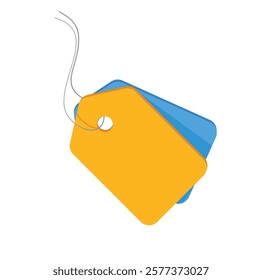 Blank Yellow and Blue Price Tags With String Attached on Transparent Background. Vector Illustration.