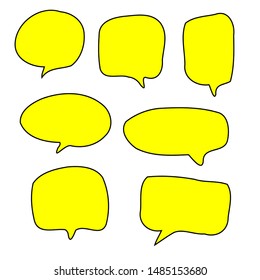 blank yellow cartoon speech bubbles hand drawn set isolated on white background. vector illustration