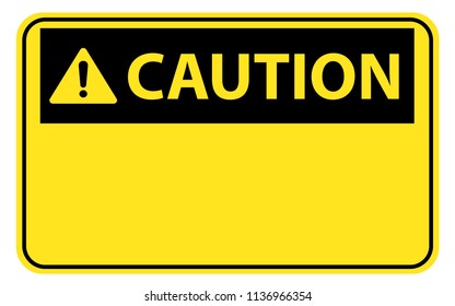 Blank yellow caution label sign on white