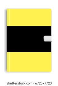 Blank yellow closed copybook template. Realistic stationery. Notebook Vector illustration isolated on white background.