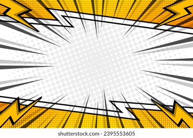 Blank yellow comic cartoon frame background template with lightning