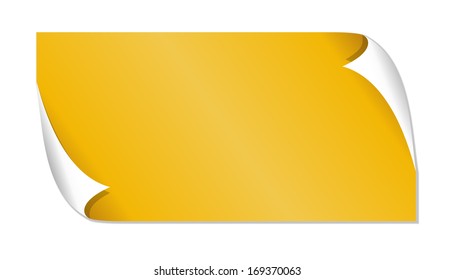 the blank yellow glossy piece of paper with folded corners / The yellow glossy label / the label