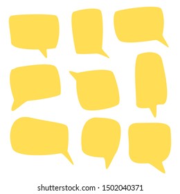 blank yellow hand drawn speech bubbles set isolated on white background. vector illustration