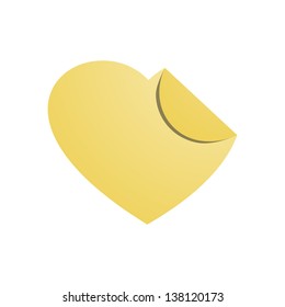 The blank yellow heart shape label with folded corner effect / heart label