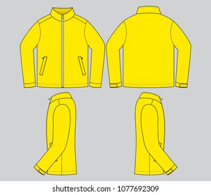 Blank Yellow Jacket Template on Gray Background.Front, Back and Side View.