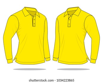 Blank yellow raglan long sleeve polo shirt template on white background, perspective view.