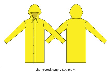 Blank Yellow Raincoat Suit For Template On White Background.
Front And Back View.
