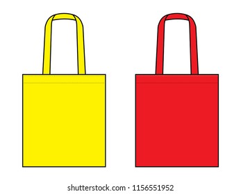 Blank Yellow and Red Tote Bag Template on White Background, Vector File.