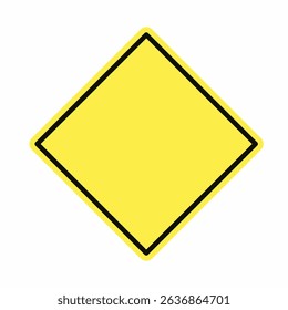 Blank yellow rhombus diamond road sign with black outline. Traffic warning symbol template for caution signs, editable vector, transportation, safety, and signage design.