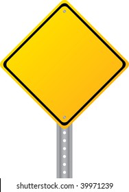 Blank yellow road sign isolated on white