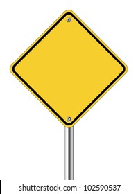 Blank yellow road sign on white background