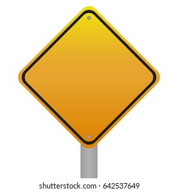 Blank yellow road sign on white background