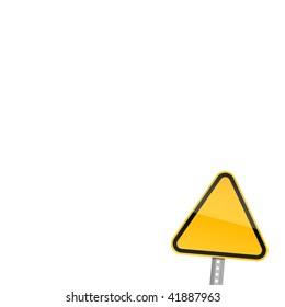 Blank yellow road warning sign on white background