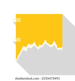 Folha de papel amarelo em branco para notas anexada com fita adesiva sobre um fundo cinza