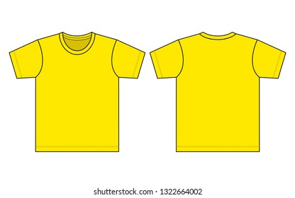 Blank Yellow Short Sleeve T-Shirt Template On White Background.
Front And Back View, Vector File.