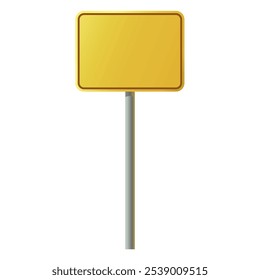 Blank yellow signpost. Template for warning caution sign. A square sign with a post. Empty traffic sign. Highway attention roadsign isolated on transparent background. Vector illustration