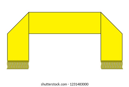 Blank Yellow Soccer Fans Scarf Template on White Background.
