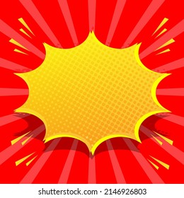 blank yellow speech bubble with starburst shape on red sunburst pattern background for website banner and marketing promotion graphic design