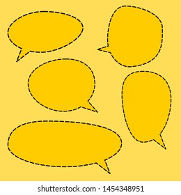 blank yellow speech bubbles with black line border on light yellow color background. vector illustration