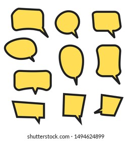 blank yellow speech bubbles hand drawn set isolated on white background. vector illustration