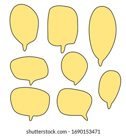 burbujas de palabras amarillas en blanco dibujadas a mano aisladas en fondo blanco. ilustración vectorial
