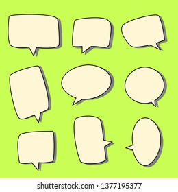 blank yellow speech bubbles set with different shape on green background. vector illustration