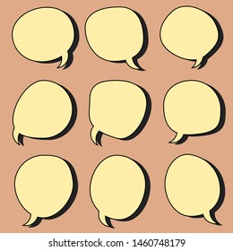 blank yellow speech bubbles set on light brown color background. vector illustration