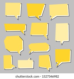 blank yellow speech bubbles set on grey background. vector illustration