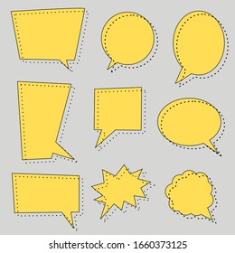 blank yellow speech bubbles set. dialogue boxes collection isolated on grey background. vector illustration