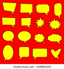 blank yellow speech bubbles set with different shape isolated on red background. vector illustration