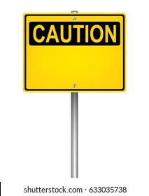 Blank yellow square caution sign on a pole, vector design