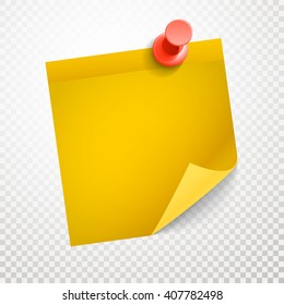 Blank yellow sticker with bending corner on transparent background
