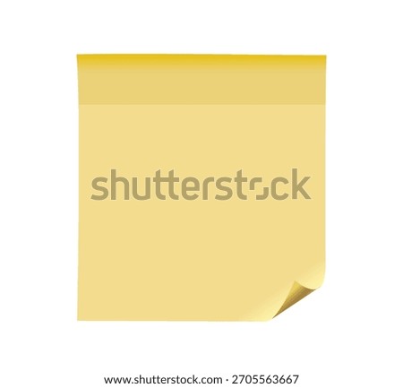 Blank yellow sticky note, memo reminder, sticky paper note with a curled corner