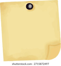 Nota adhesiva amarilla en blanco fijada con un alfiler negro. Un simple recordatorio, memo o concepto de mensaje. Diseño limpio y minimalista. Ideal para añadir texto o gráficos.