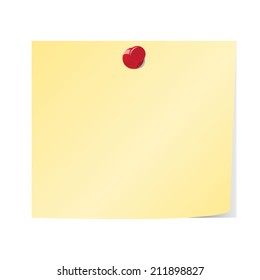 Blank yellow sticky note and red pinned