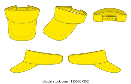 Blank Yellow Sun Visor Cap With Snap Back Strap Template On White Background, Vector File