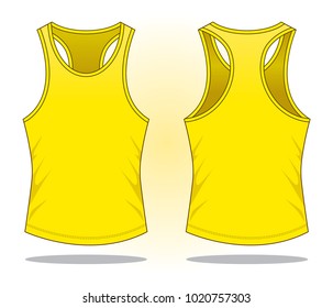 Blank Yellow Tank Top Shirt Template On White Background.Front and Back View, Vector File