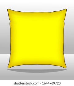 Blank Yellow Throw Square Pillow Vector For Template.